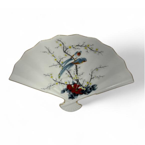 Vintage Jay Fine China Fan-Shaped Decorative Plate - Birds and Blossoms Design - Picture 1 of 11